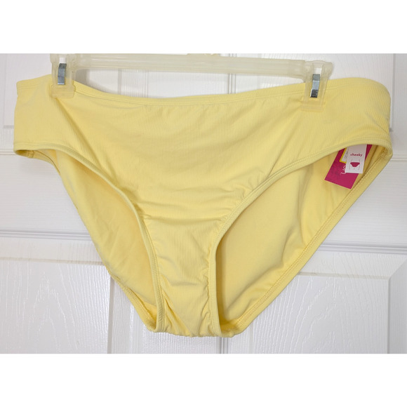 Juniors Plus Size Ribbed Cheeky Hipster Bikini Bottom Lt Yellow 2X - Picture 2 of 7